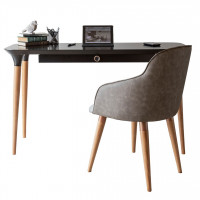 Manhattan Comfort 2-2532521018180 2-Piece HomeDock Office Desk with Organization Compartments and Martha Accent Chair Set in Black and Grey
